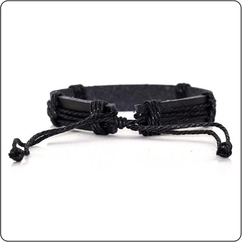 Fusamk Fashion Cross Tag Bangle Adjustable Leather Cuff Wristband Drawstring Rope Bracelet - Image 4